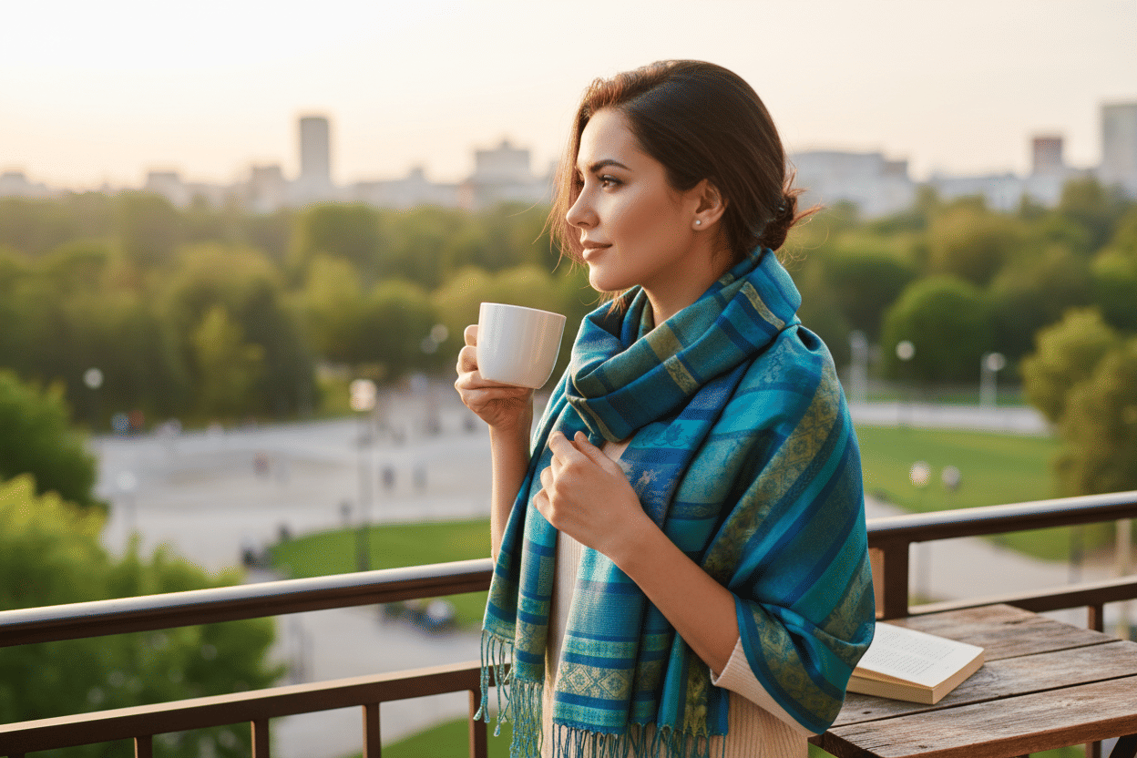 Aqua Striped Silk Scarf